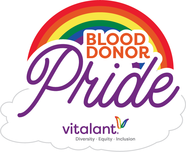 Graphic of a pride rainbow followed by the text 'Blood Donor Pride'